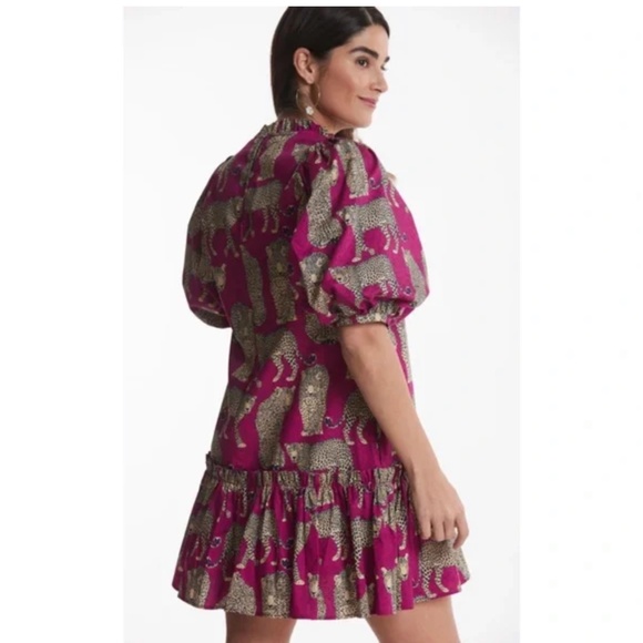 EUC Tyler Boe Pink Sammy Cheetah with Ruffled Sleeves Mini Dress Size Medium - Picture 2 of 9